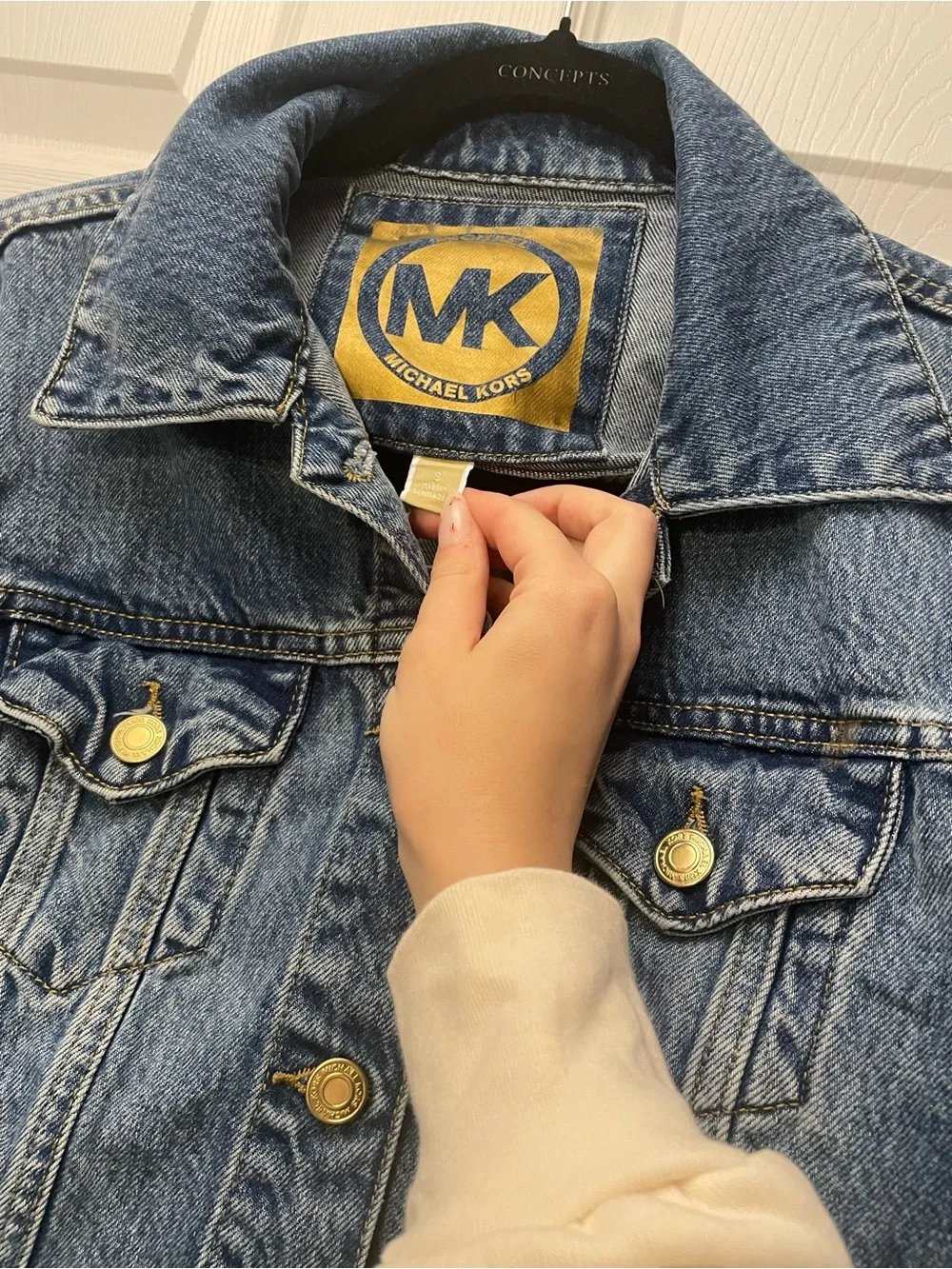 Michael Kors Women’s Light Blue Denim Jacket with Gold Buttons